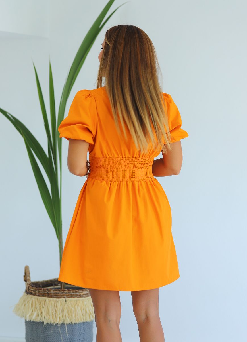 turuncu-beli-lastikli-kruvaze-elbise