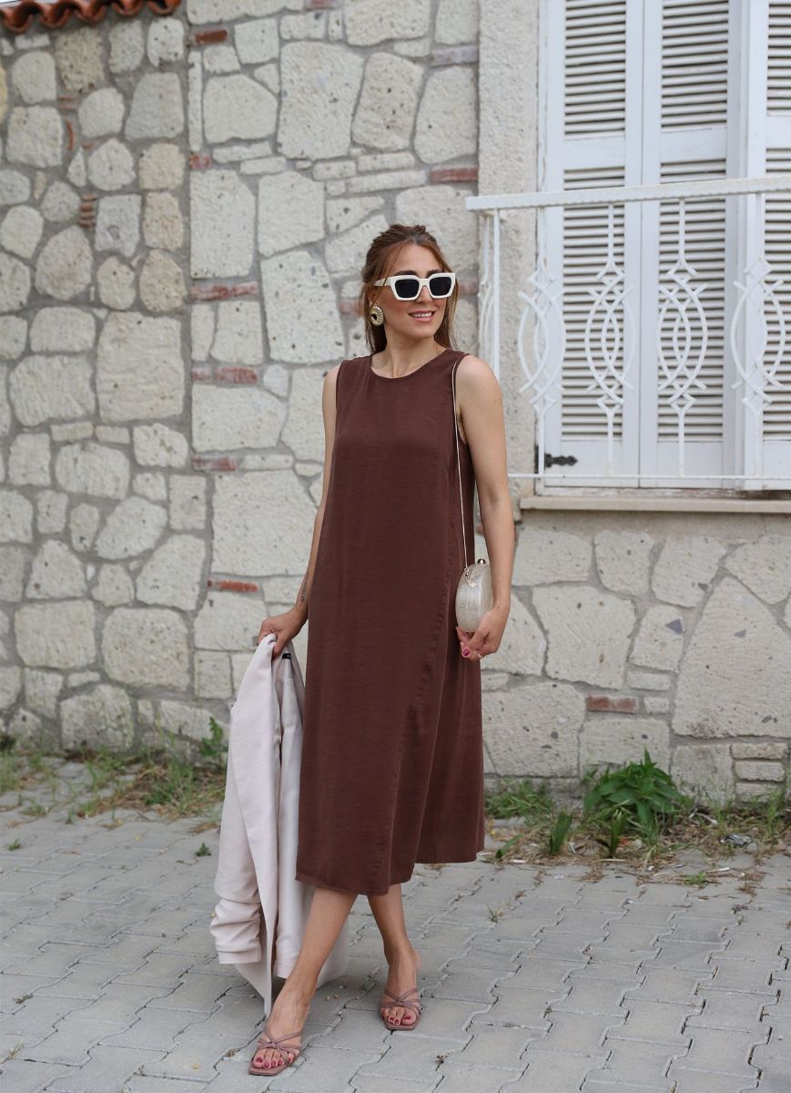 Kahverengi Kolsuz Salaş Elbise   resmi