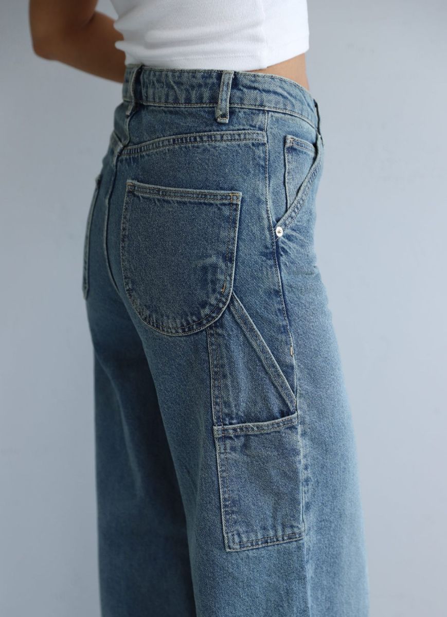 Mavi Bol Paça Yan Cep Detay Jean Pantolon   resmi