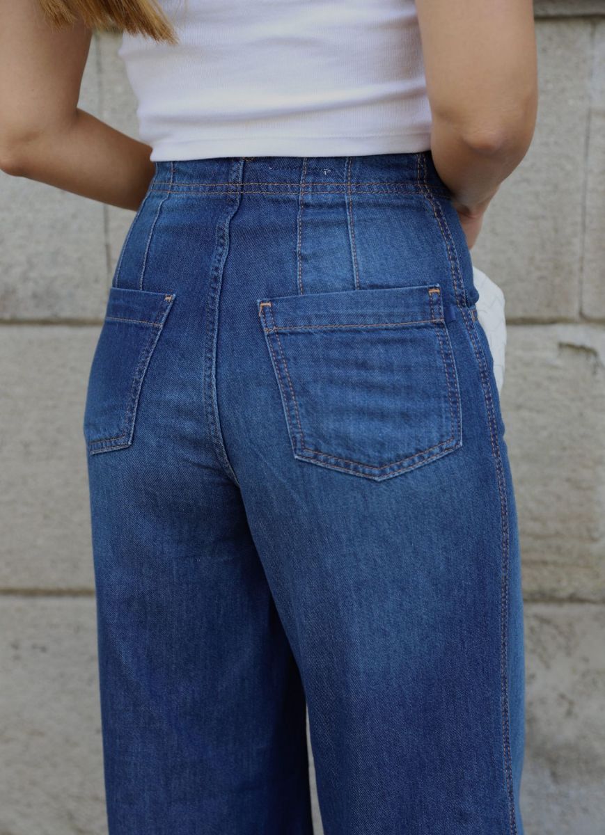 Mavi Bel Detay Bol Paça Jean Pantolon   resmi