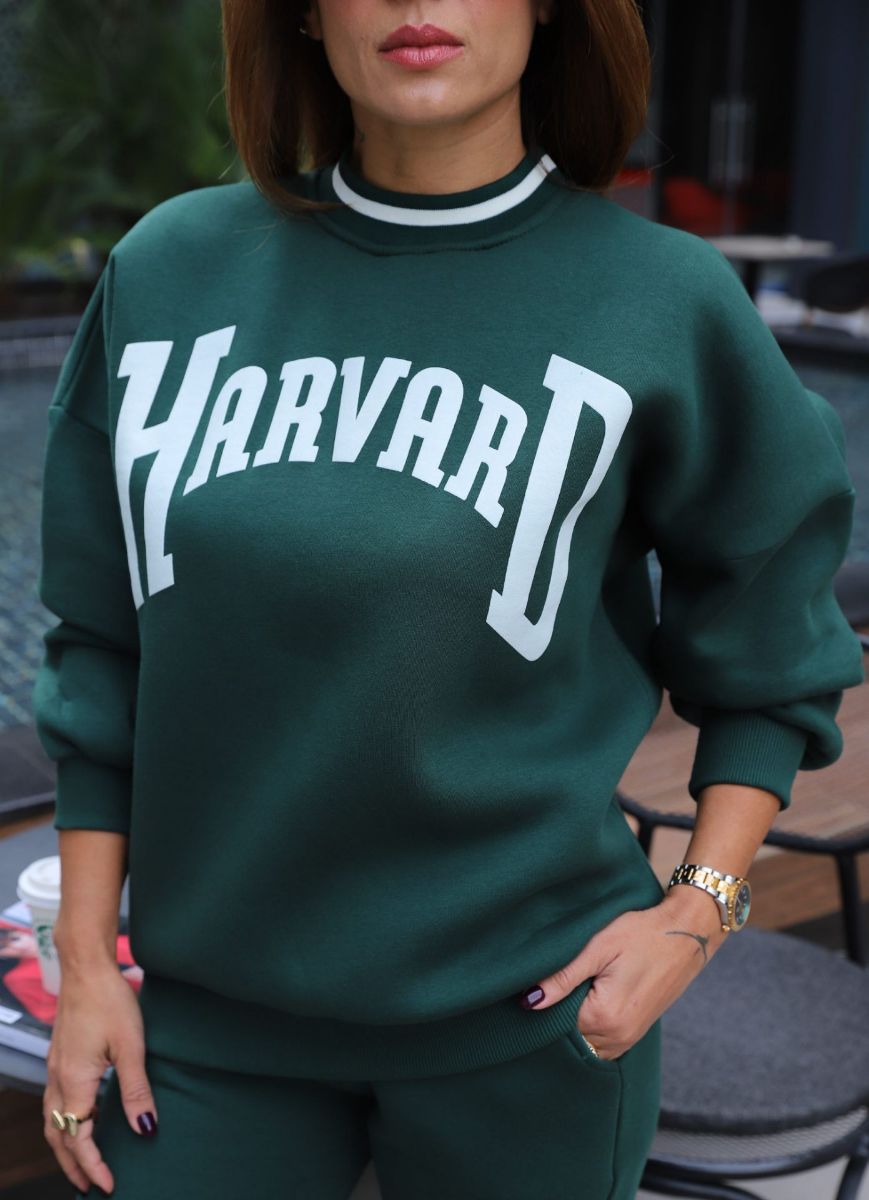 Yeşil Harvard Yazı Detay Şardonlu Eşofman Takım   resmi