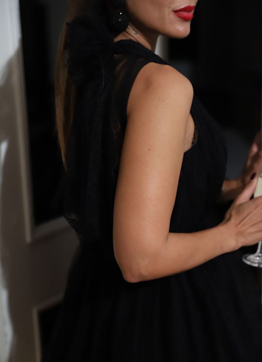 Siyah Tek Omuz Detay Straplez Tütü Elbise   resmi