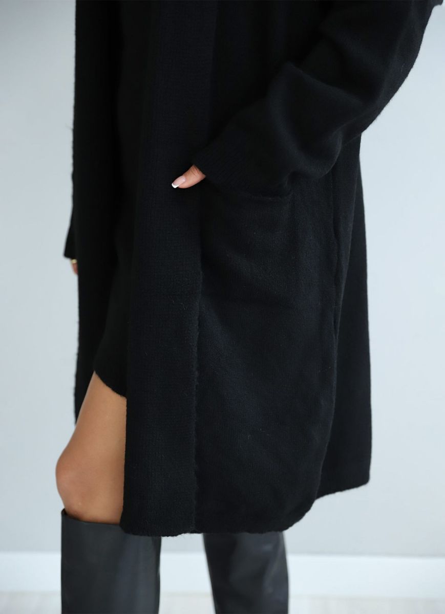 Siyah Triko Elbise Cepli Uzun Hırka Takım   resmi