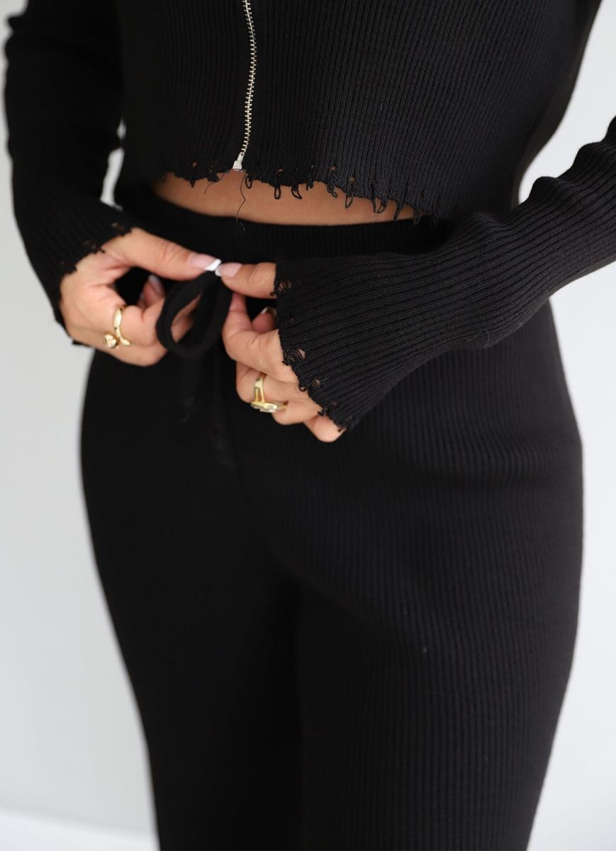 Siyah Fermuarlı Triko Pantolon Takım   resmi