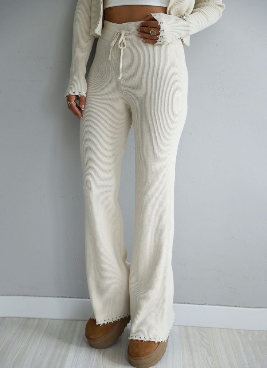 Ekru Fermuarlı Triko Pantolon Takım   resmi
