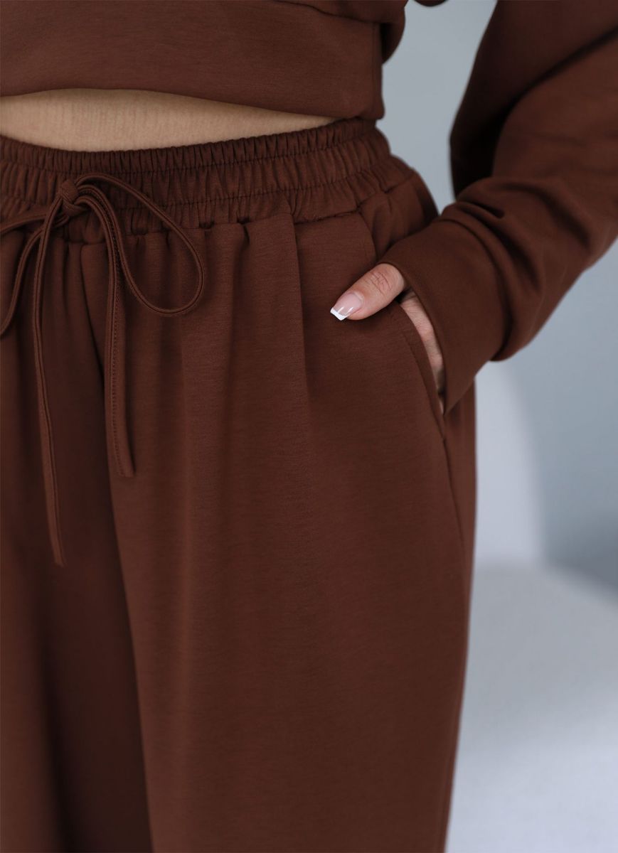 Kahverengi V Yaka Kapüşonlu Sweat Pantolon Takım   resmi