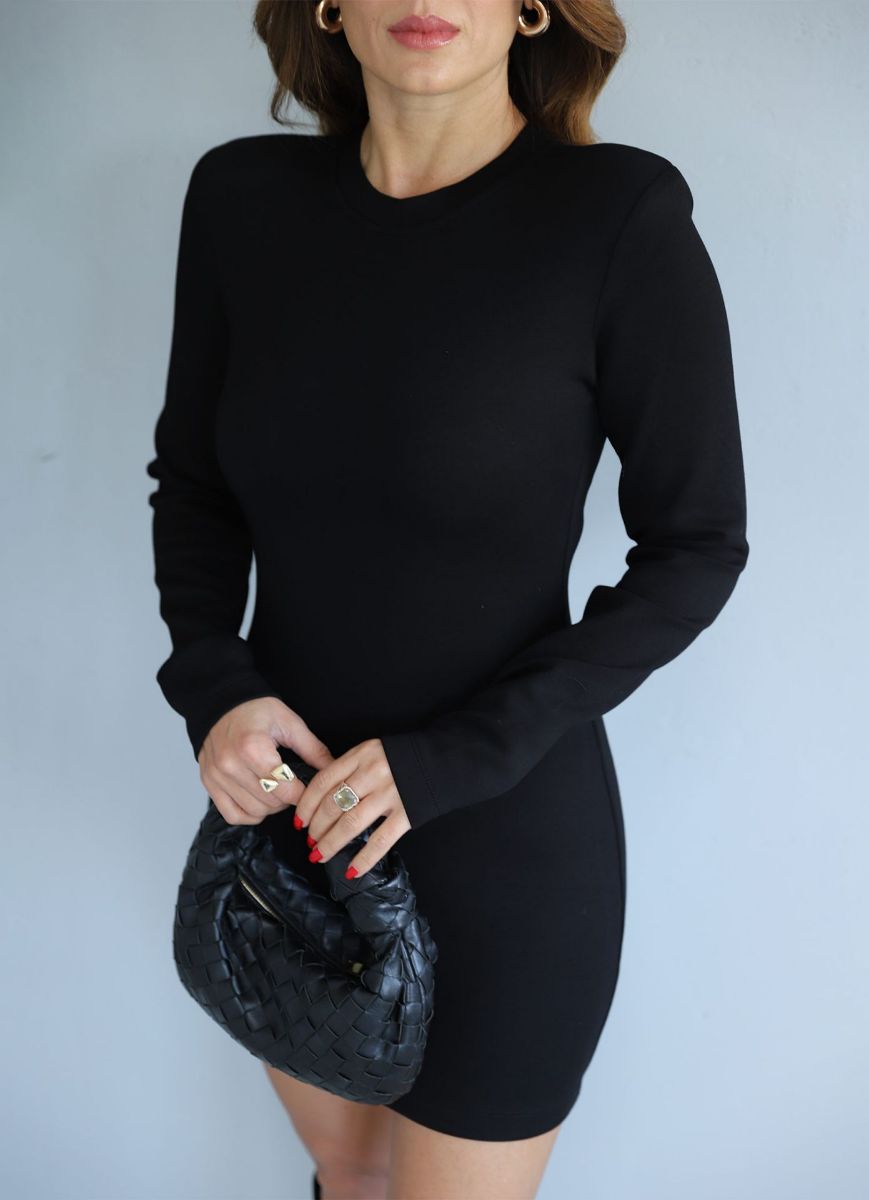 Siyah Vatkalı Basıc Elbise   resmi