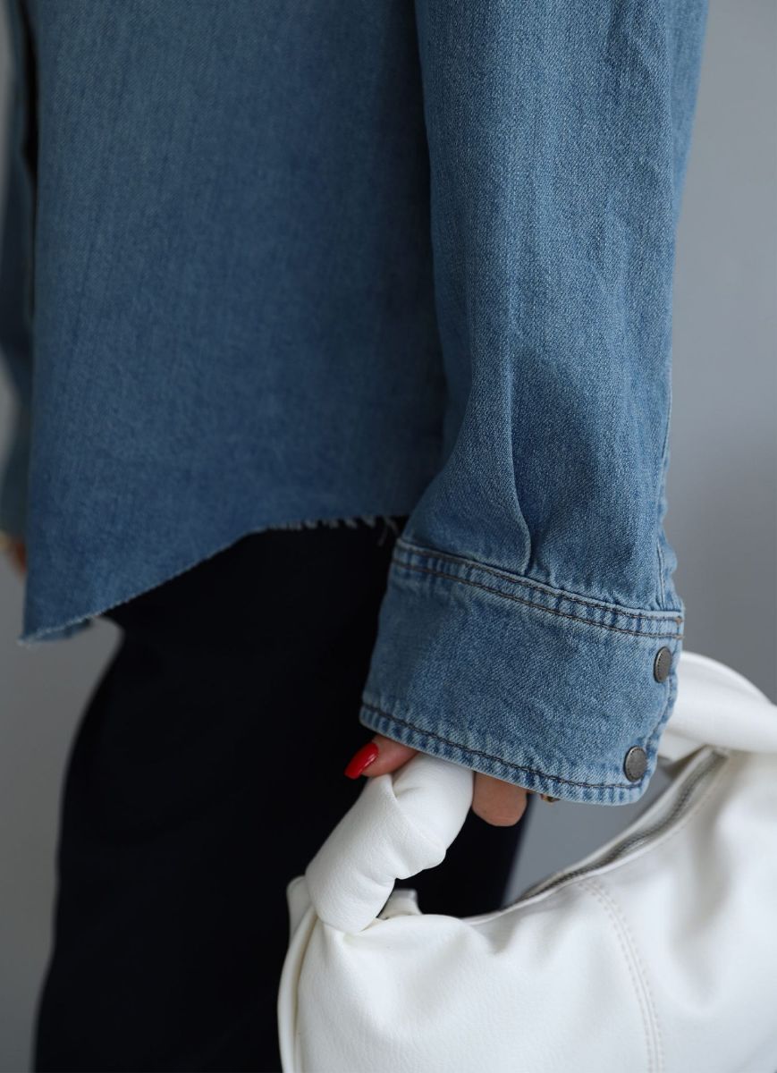 Mavi Yıkamalı Lazer Kesim Jean Gömlek   resmi