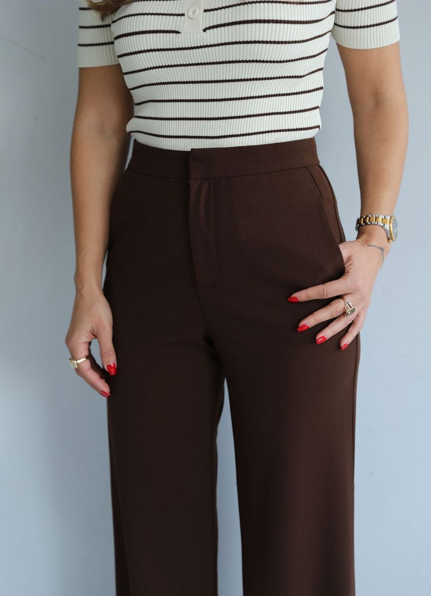 Kahverengi Yüksek Bel Lycralı Pantolon   resmi