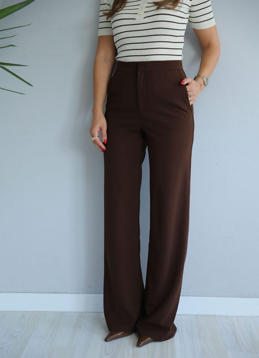 Kahverengi Yüksek Bel Lycralı Pantolon   resmi