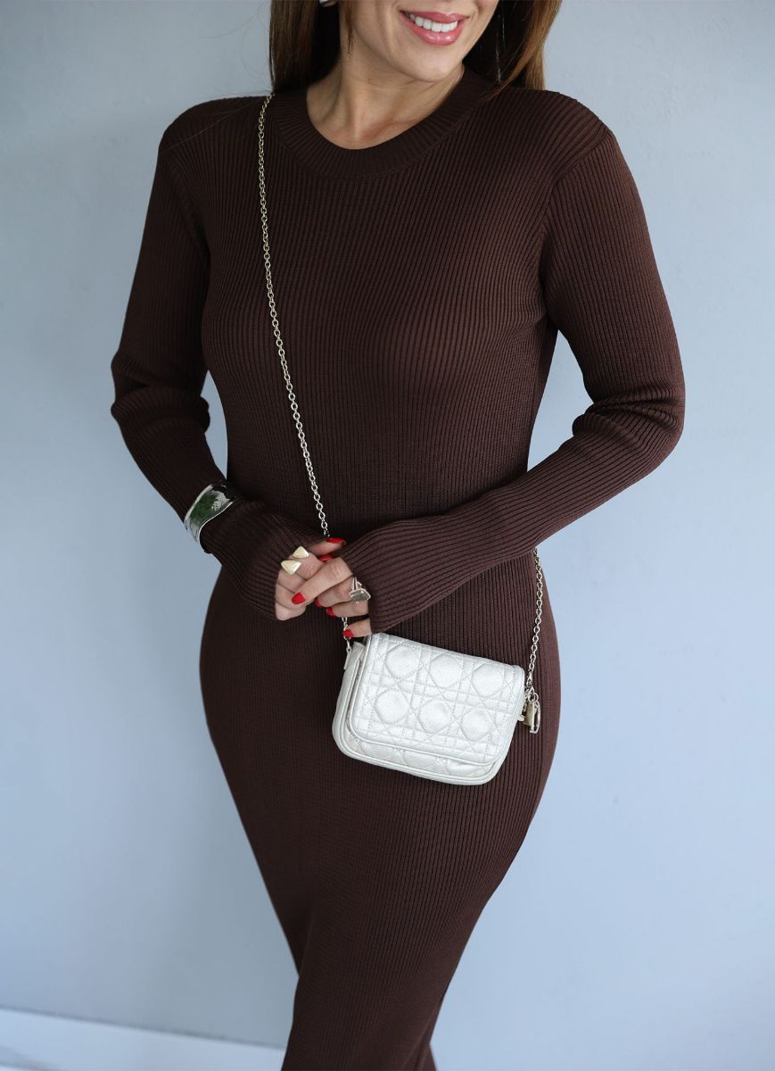 Kahverengi Fitilli Triko Elbise   resmi