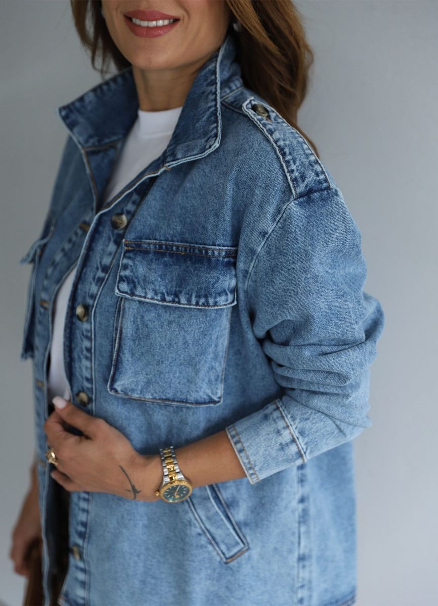 Mavi Yıkamalı Cep Detay Jean Ceket   resmi