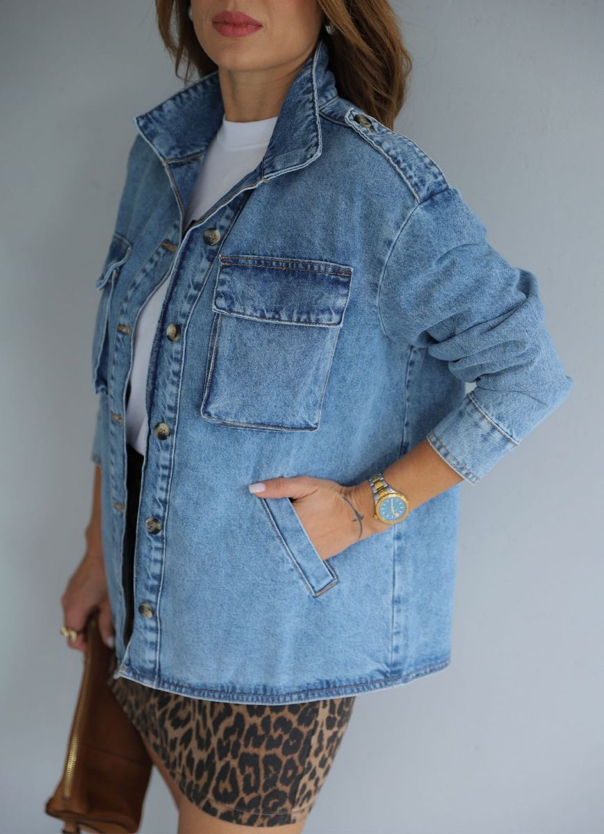 Mavi Yıkamalı Cep Detay Jean Ceket   resmi
