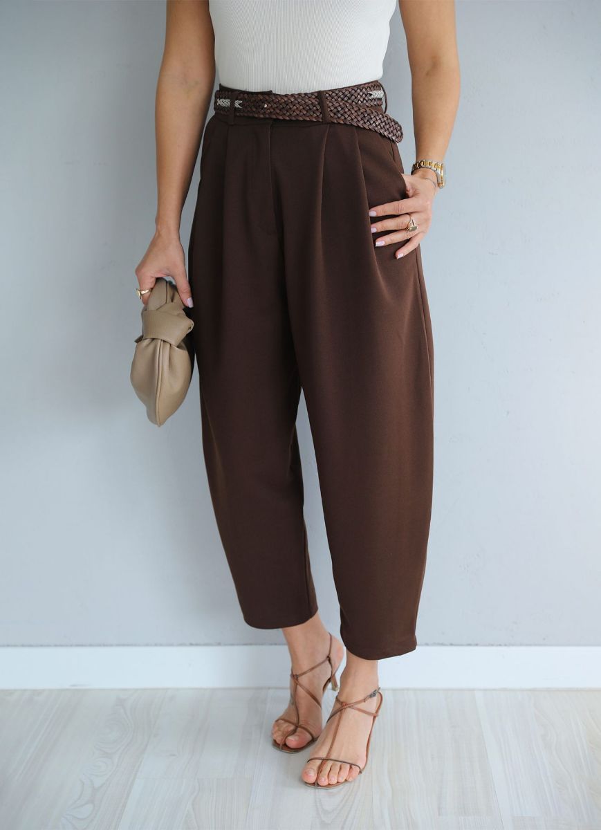 Kahverengi Beli Pile Detay Şalvar Pantolon   resmi