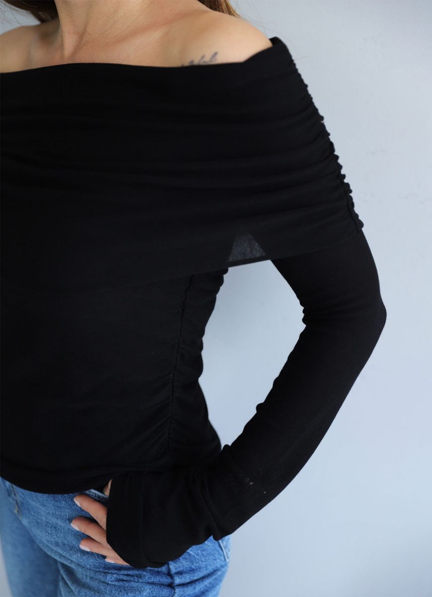 Siyah Madonna Yaka Drape Detay Bluz   resmi