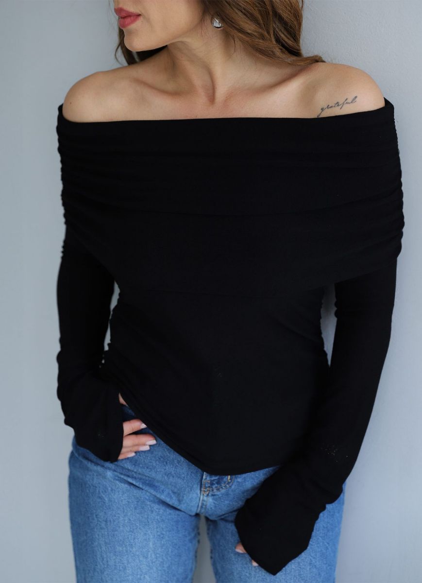 Siyah Madonna Yaka Drape Detay Bluz   resmi
