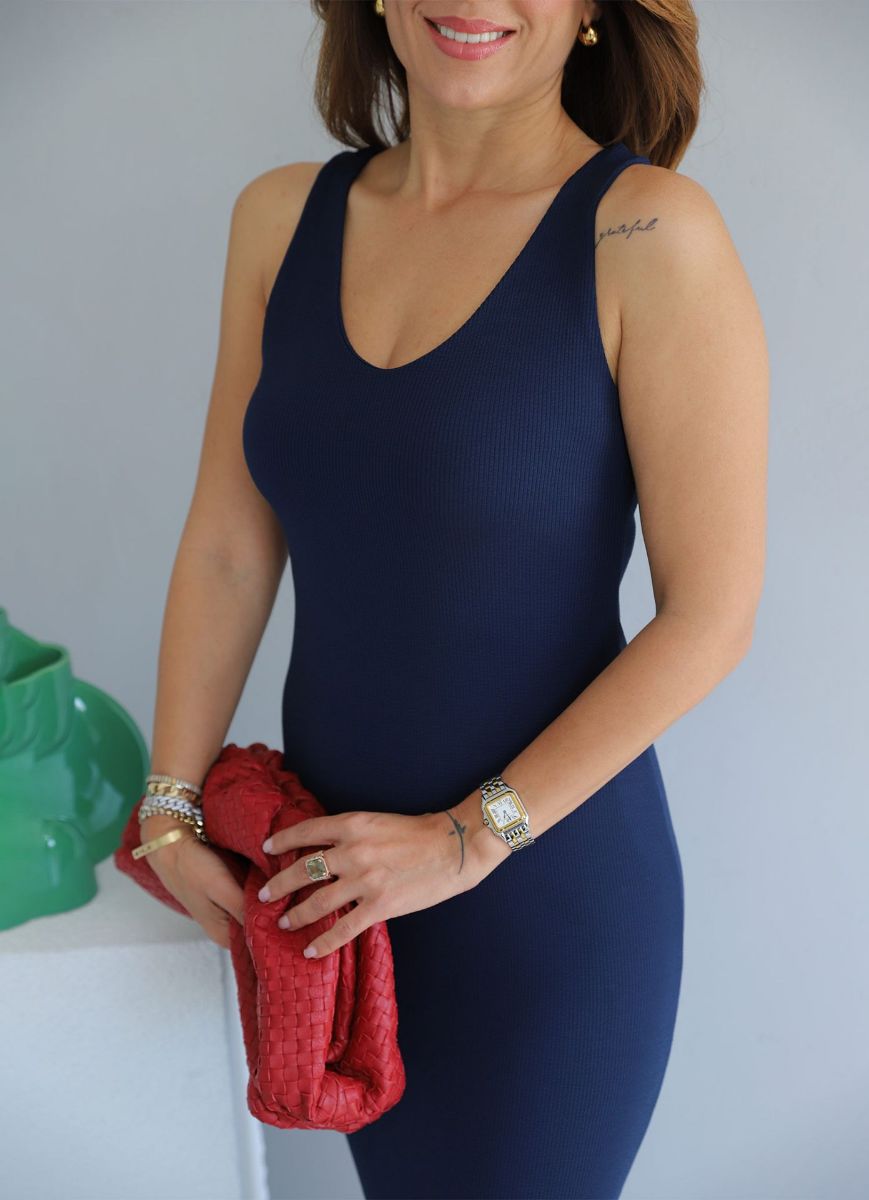 Lacivert Ön Arka V Yaka Basıc Elbise   resmi