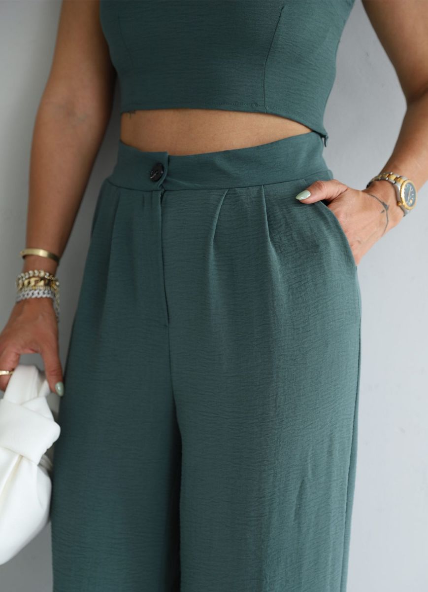 Yeşil Bol Paça Pantolon Crop Takım   resmi