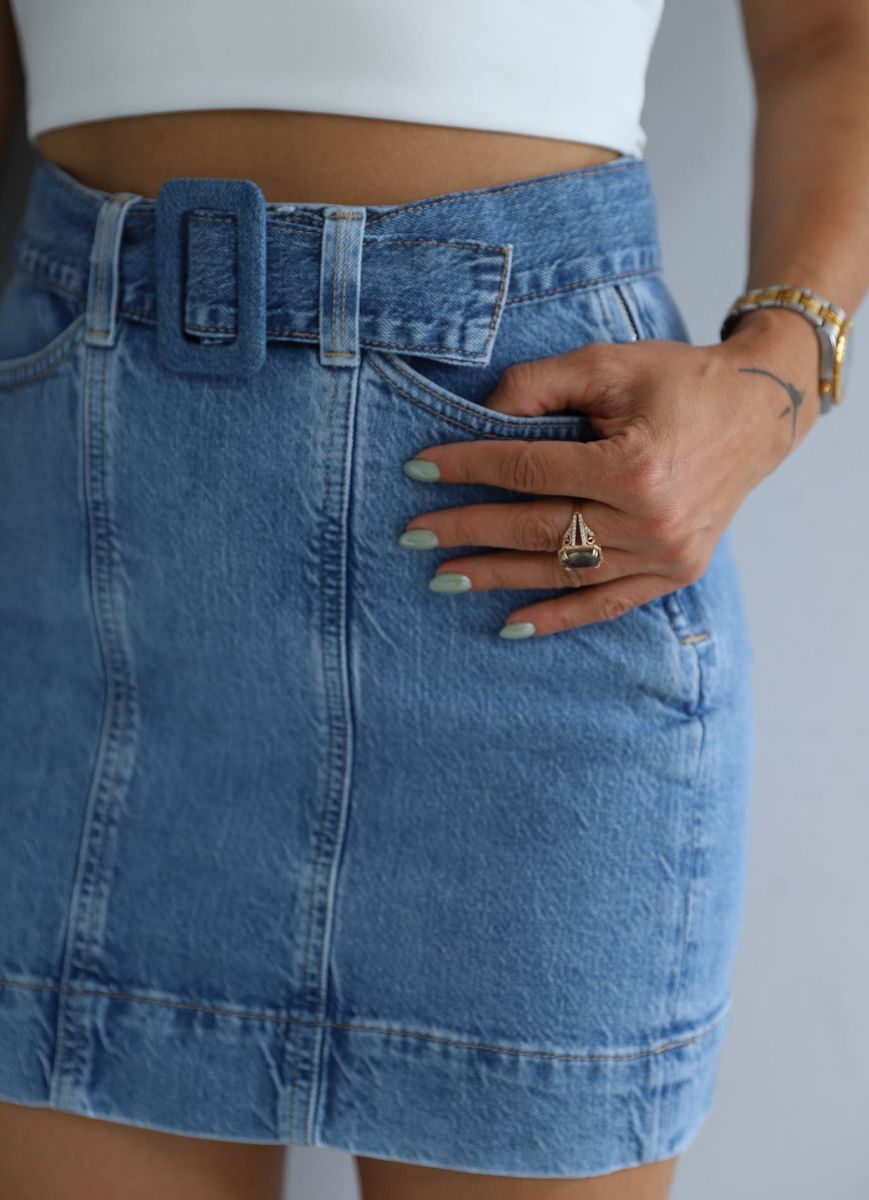 Mavi Kemer Detay Mini Jean Etek   resmi
