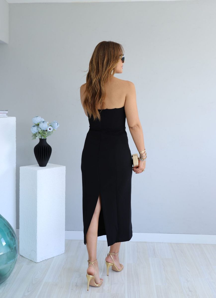 Siyah Bel Korseli Yaka Detay Straplez Elbise   resmi